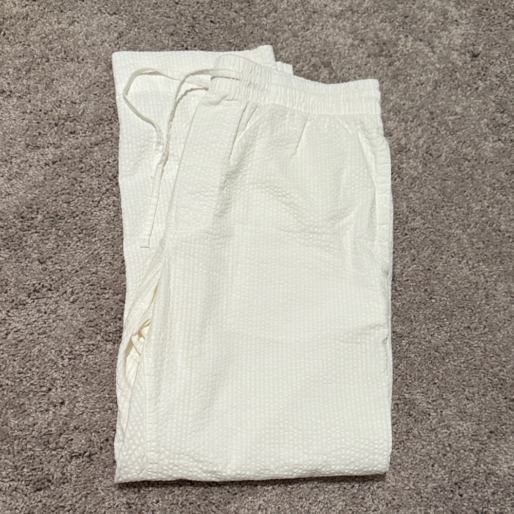 White Textured Pants